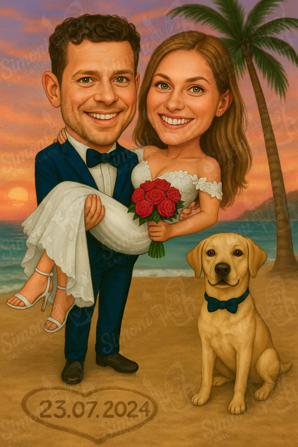 Карикатура сватба на плажа 1